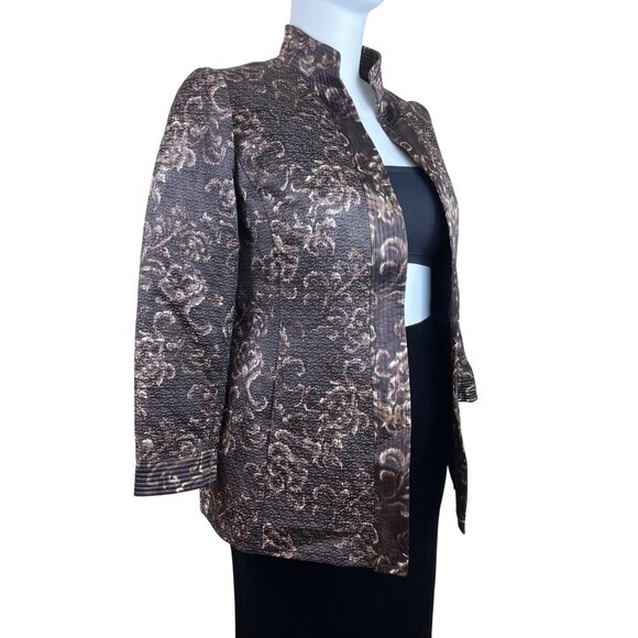 Linda Allard Ellen Tracy Brown & Gold Floral Print Open-Front Jacket Sz 16 - Picture 4 of 11